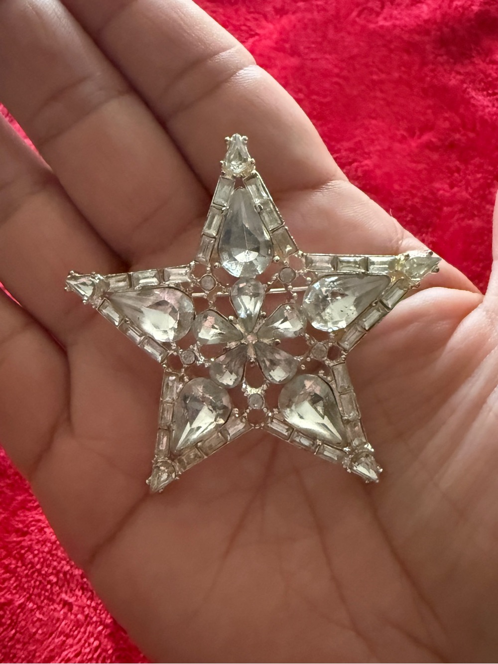Vintage Celestial Silver Star Rhinestone Brooch Pin